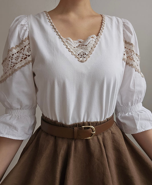 Haut blanc à manches bouffantes - S/M