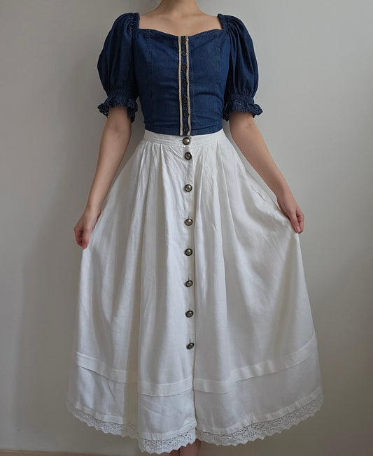 Jupe longue blanche cottagecore en lin - S/M