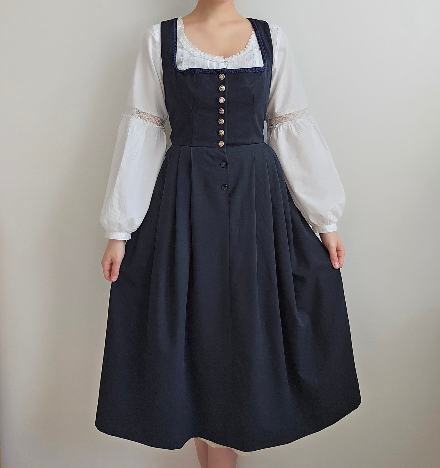 Robe vintage bleu foncé darkacademia - S