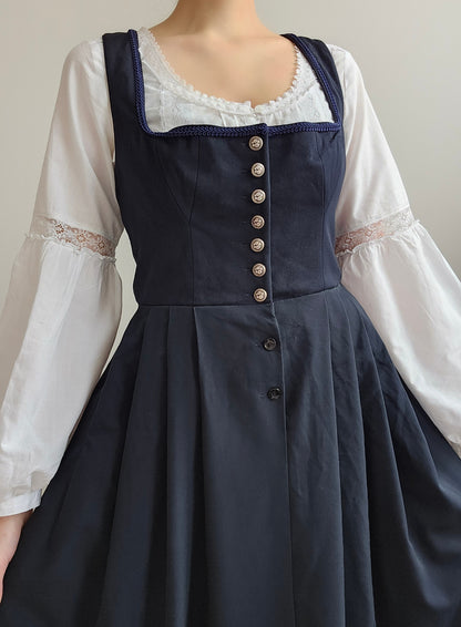 Robe vintage bleu foncé darkacademia - S