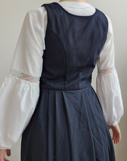 Robe vintage bleu foncé darkacademia - S