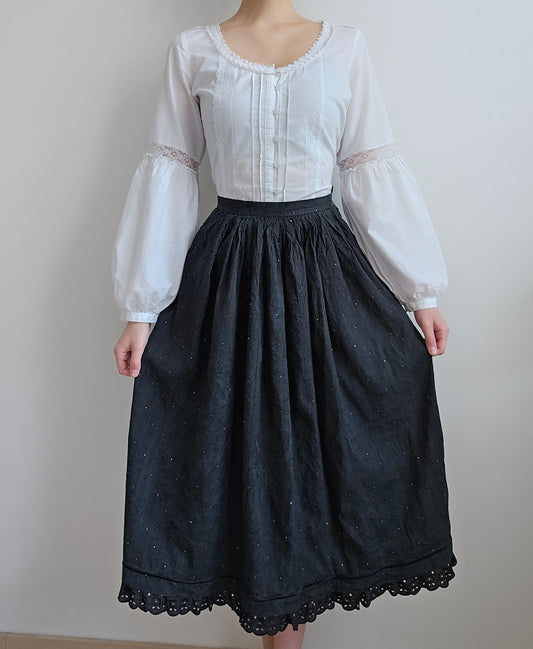 Jupe longue noire à pois vintage - XS