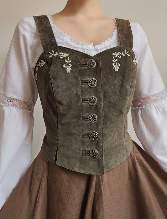 Top en cuir brodé vintage - M