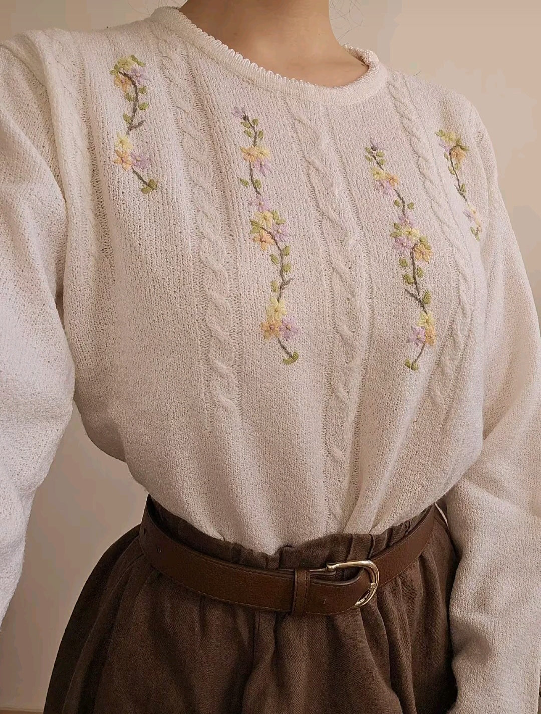 Pull fin brodé fleurs vintage - M/L