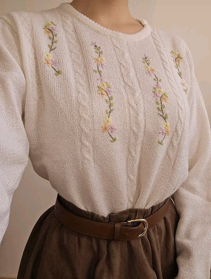 Pull fin brodé fleurs vintage - M/L