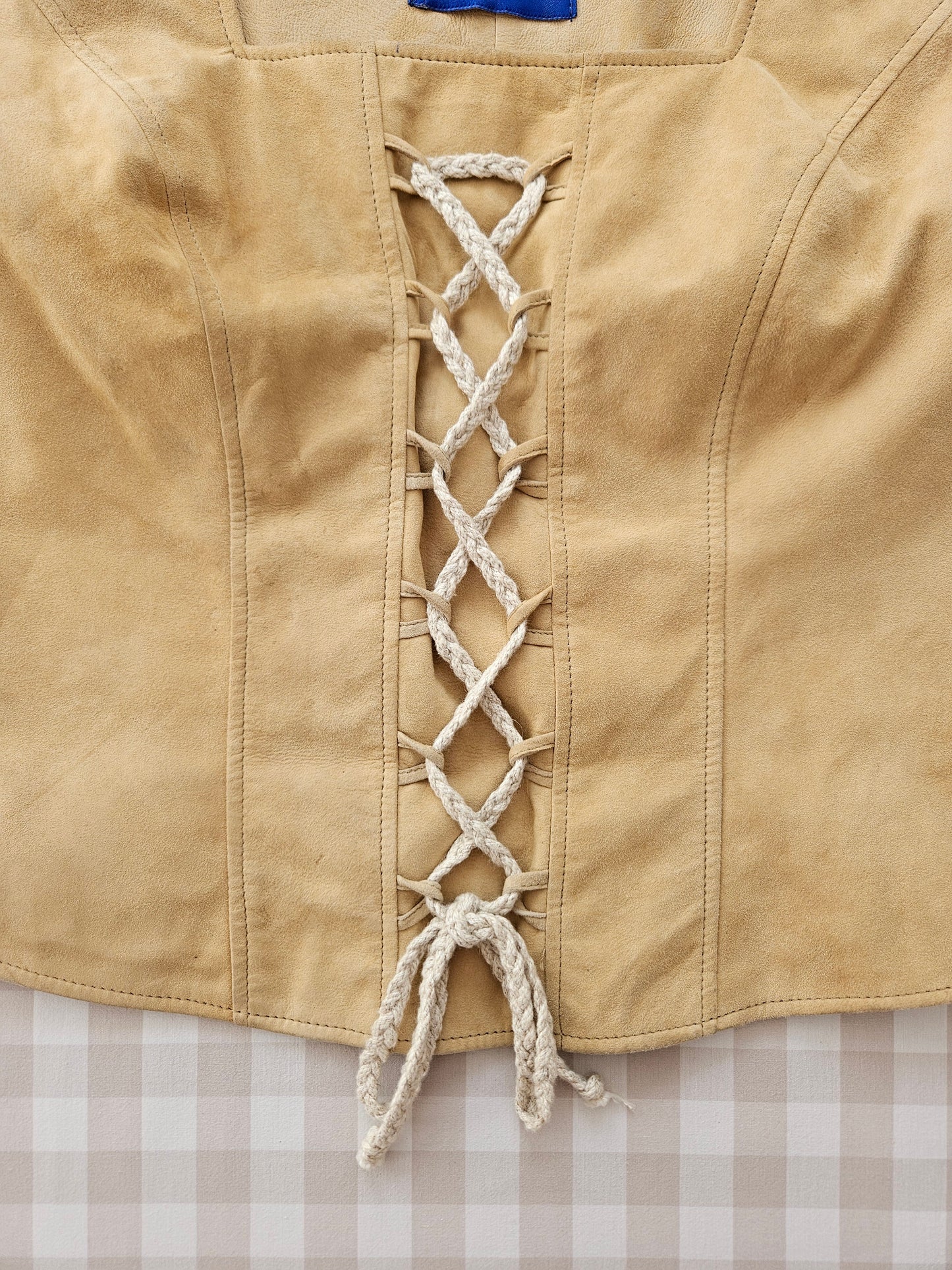 Vintage beige laced leather/suede top - XL