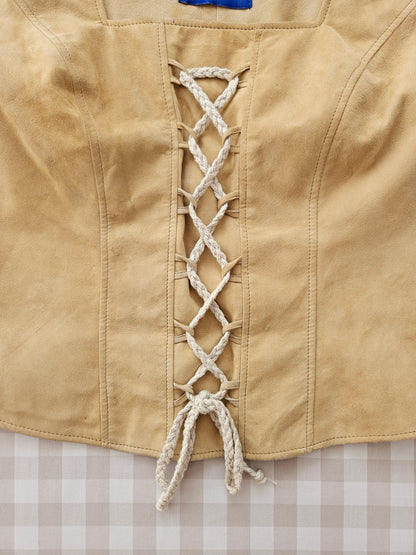 Vintage beige laced leather/suede top - XL
