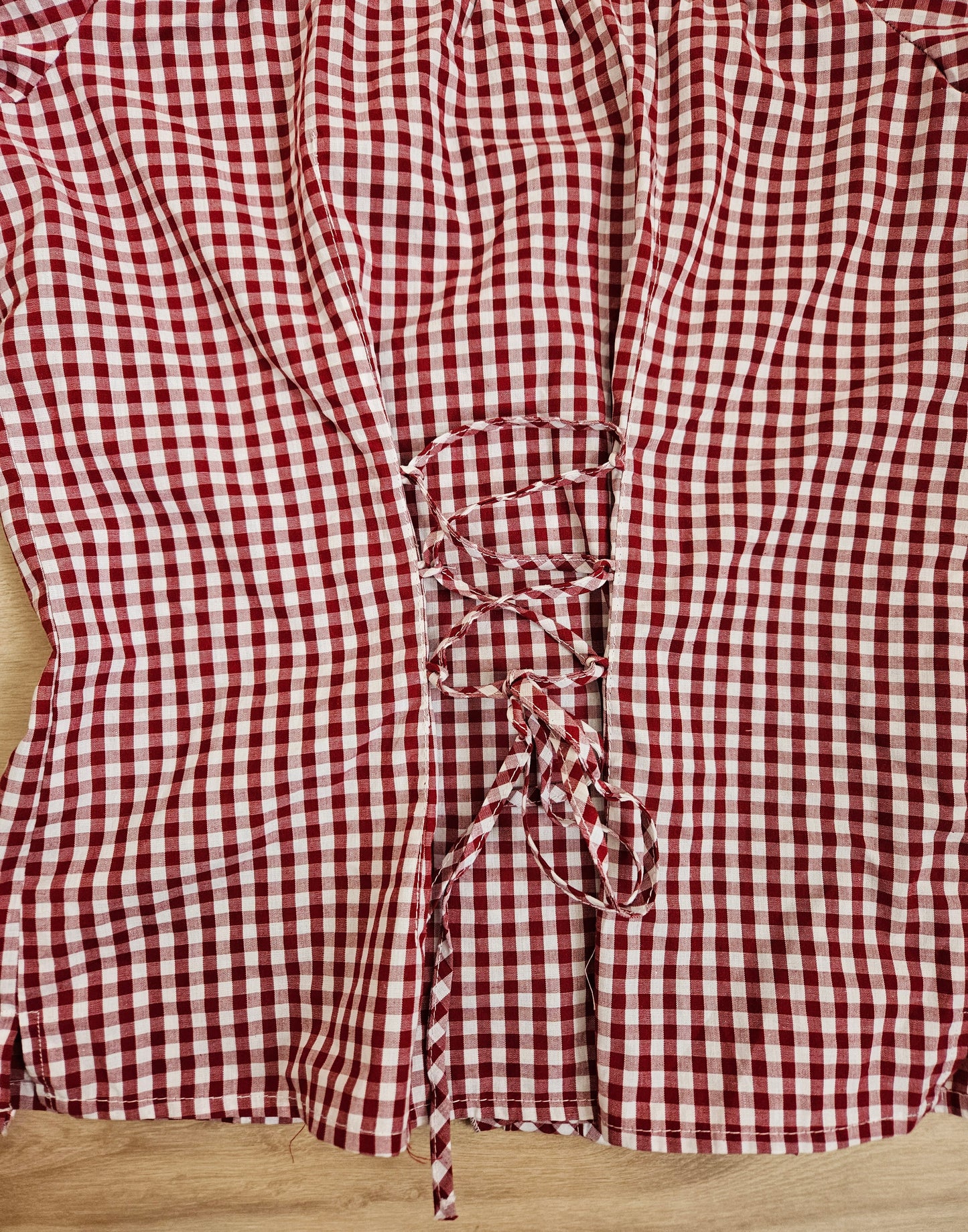 Cottagecore burgundy gingham cotton blouse - L