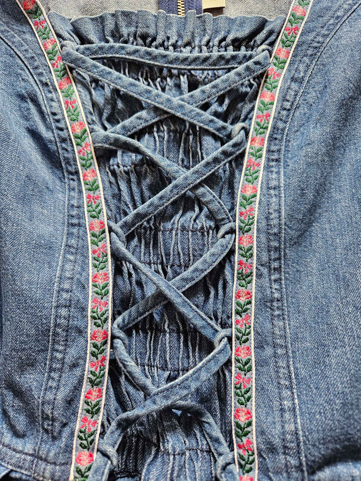 Robe à lacets en jean vintage cottagecore - S