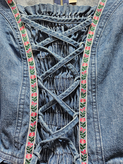 Robe à lacets en jean vintage cottagecore - S