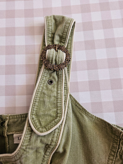 Vintage Embroidered Cottagecore Lace-Up Corset Top - L