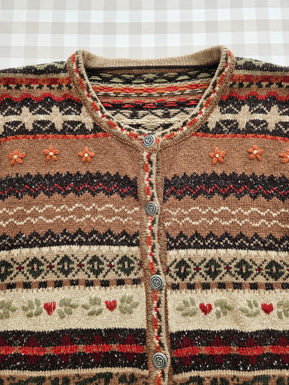 Cardigan marron brodé vintage - M/L