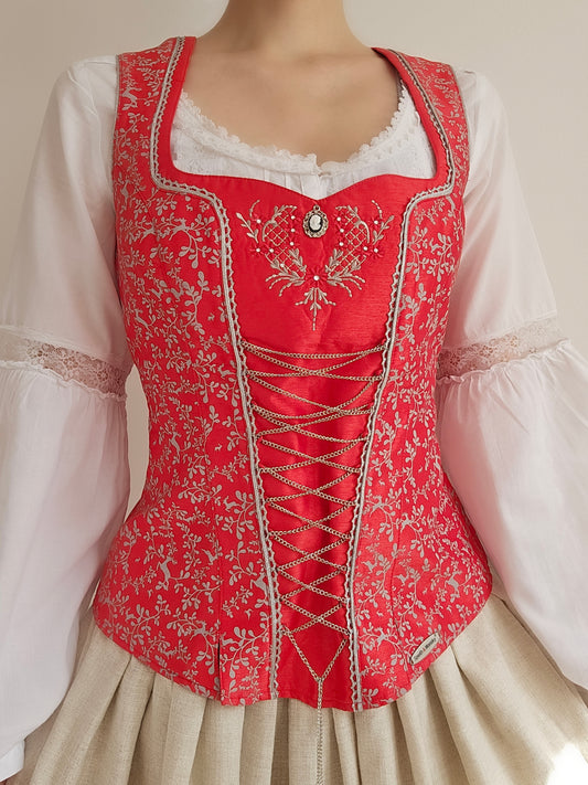 Top corset rouge brodé style Regence/Bridgerton - S