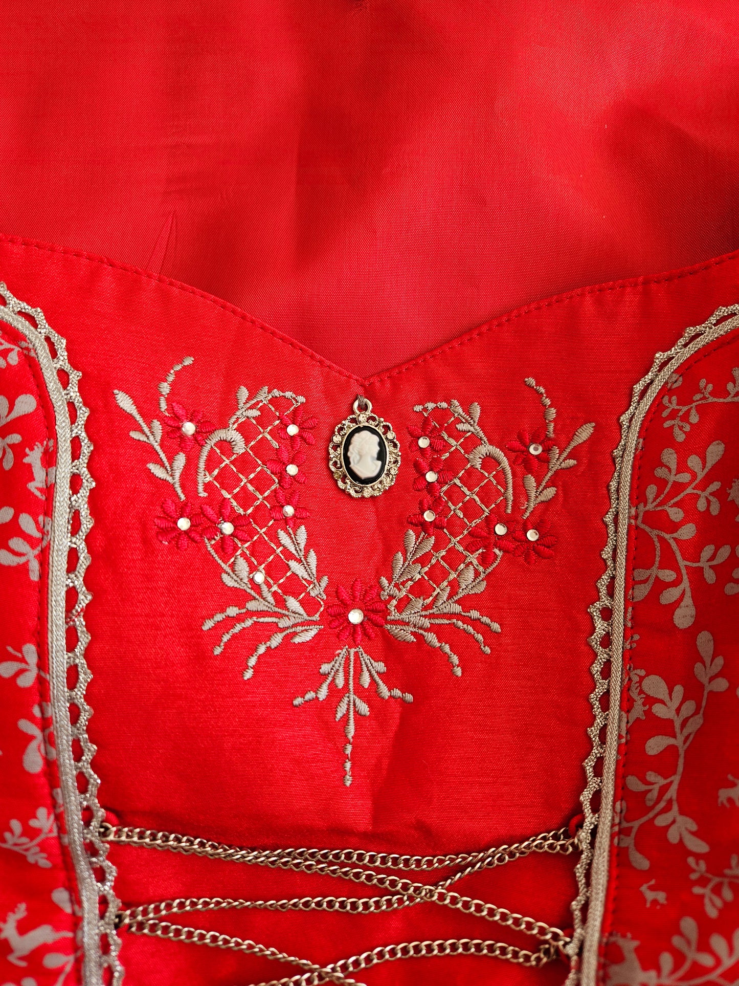 Red embroidered corset top, Regency/Bridgerton style - S