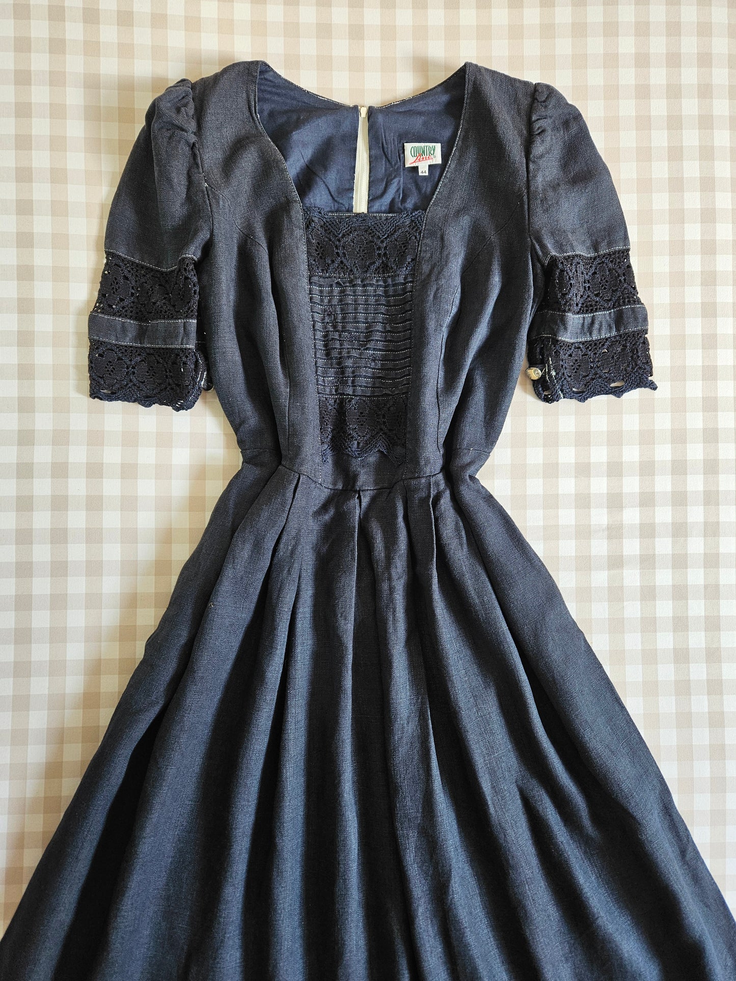 Navy Blue Vintage Linen Maxi Dress - XL