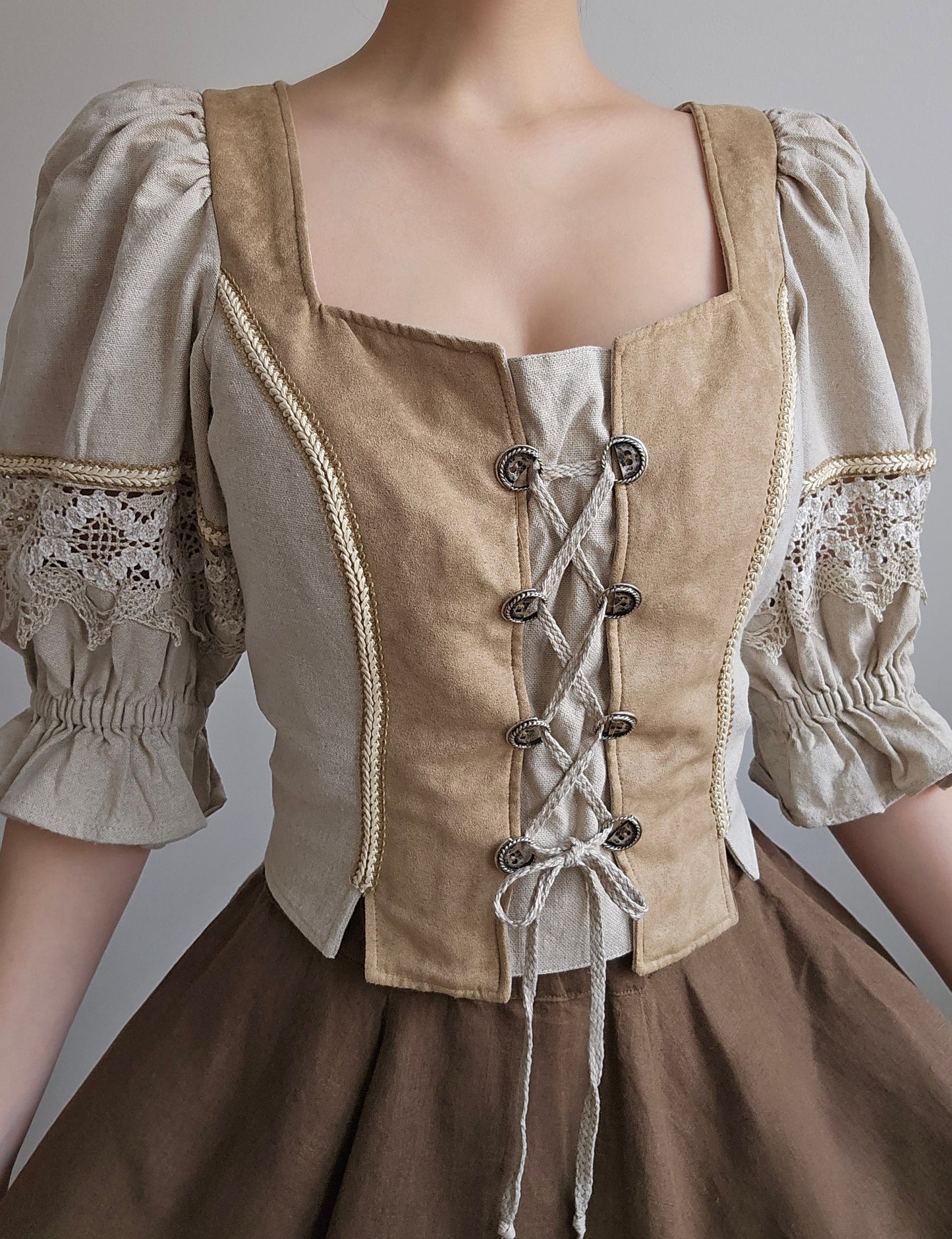 Top corset à lacets en lin vintage - L