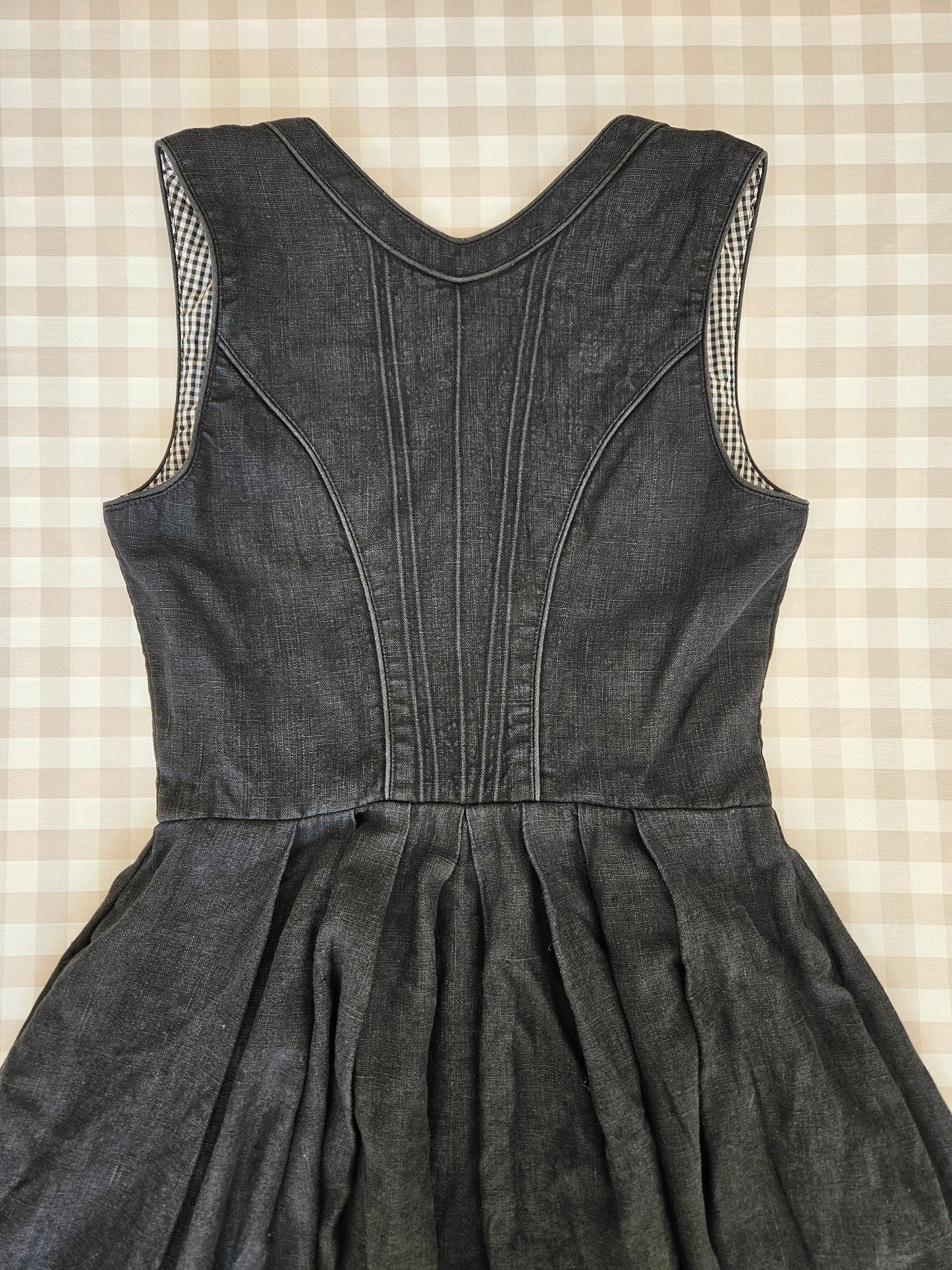 Vintage dark academia black 100% linen maxi dress - S