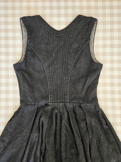 Vintage dark academia black 100% linen maxi dress - S