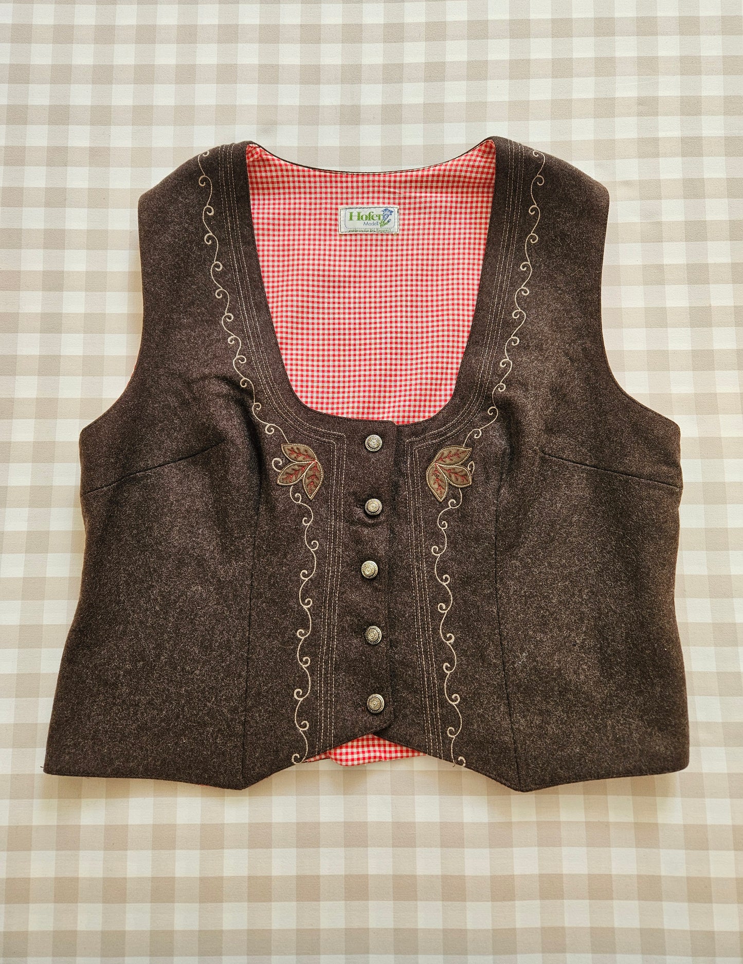 Vintage embroidered brown wool vest/jacket - XL