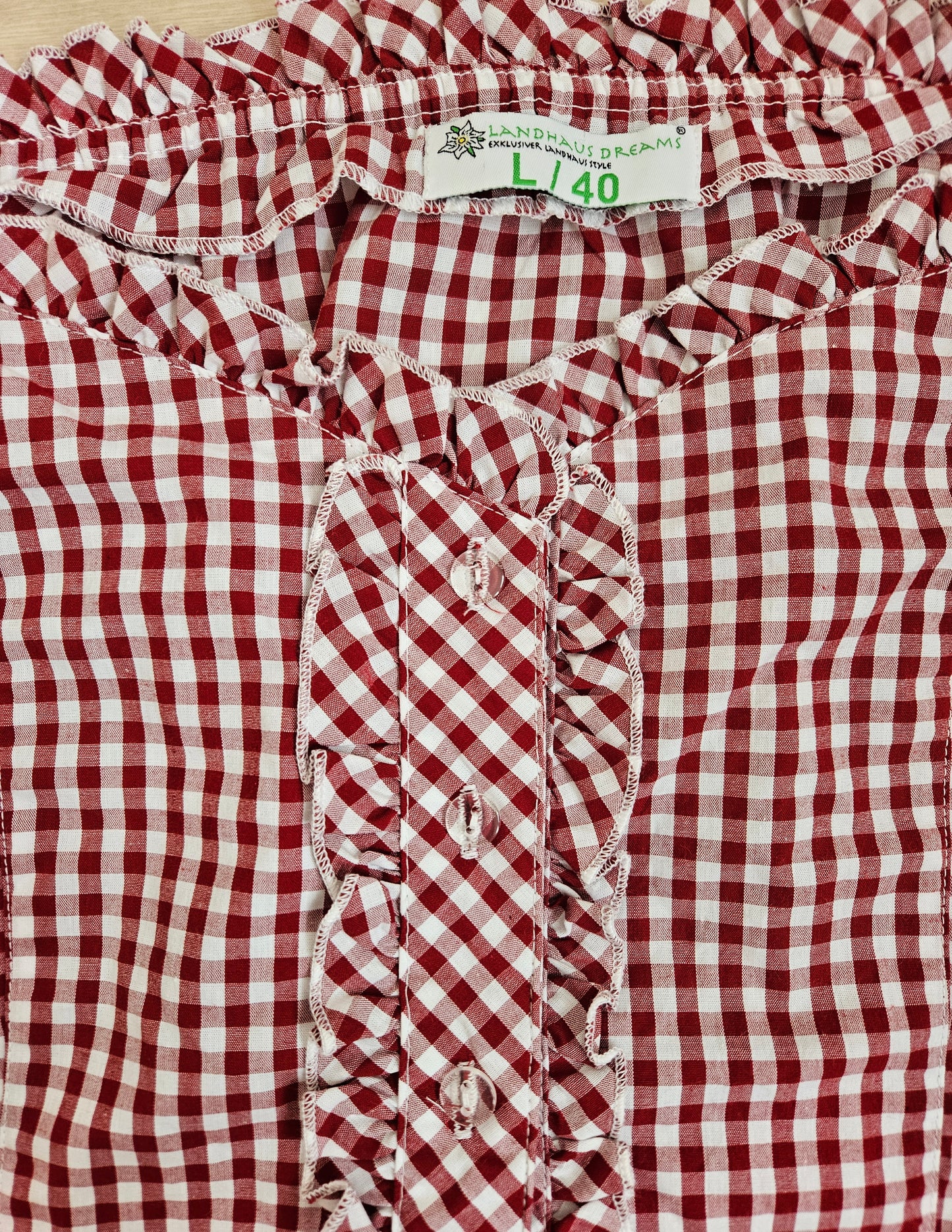 Cottagecore burgundy gingham cotton blouse - L