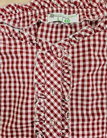 Cottagecore burgundy gingham cotton blouse - L