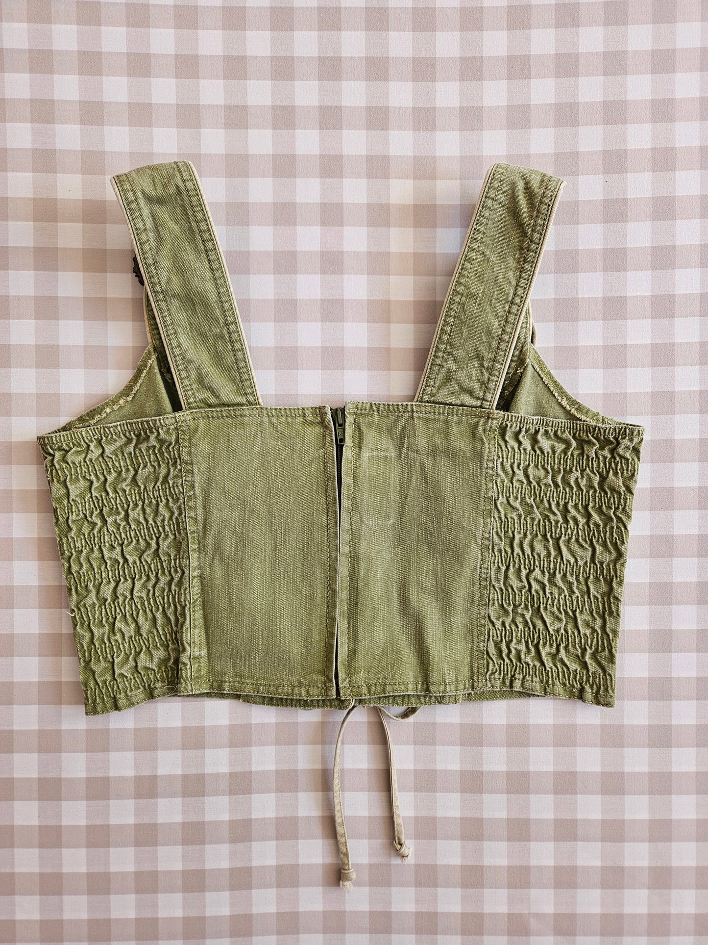 Vintage Embroidered Cottagecore Lace-Up Corset Top - L