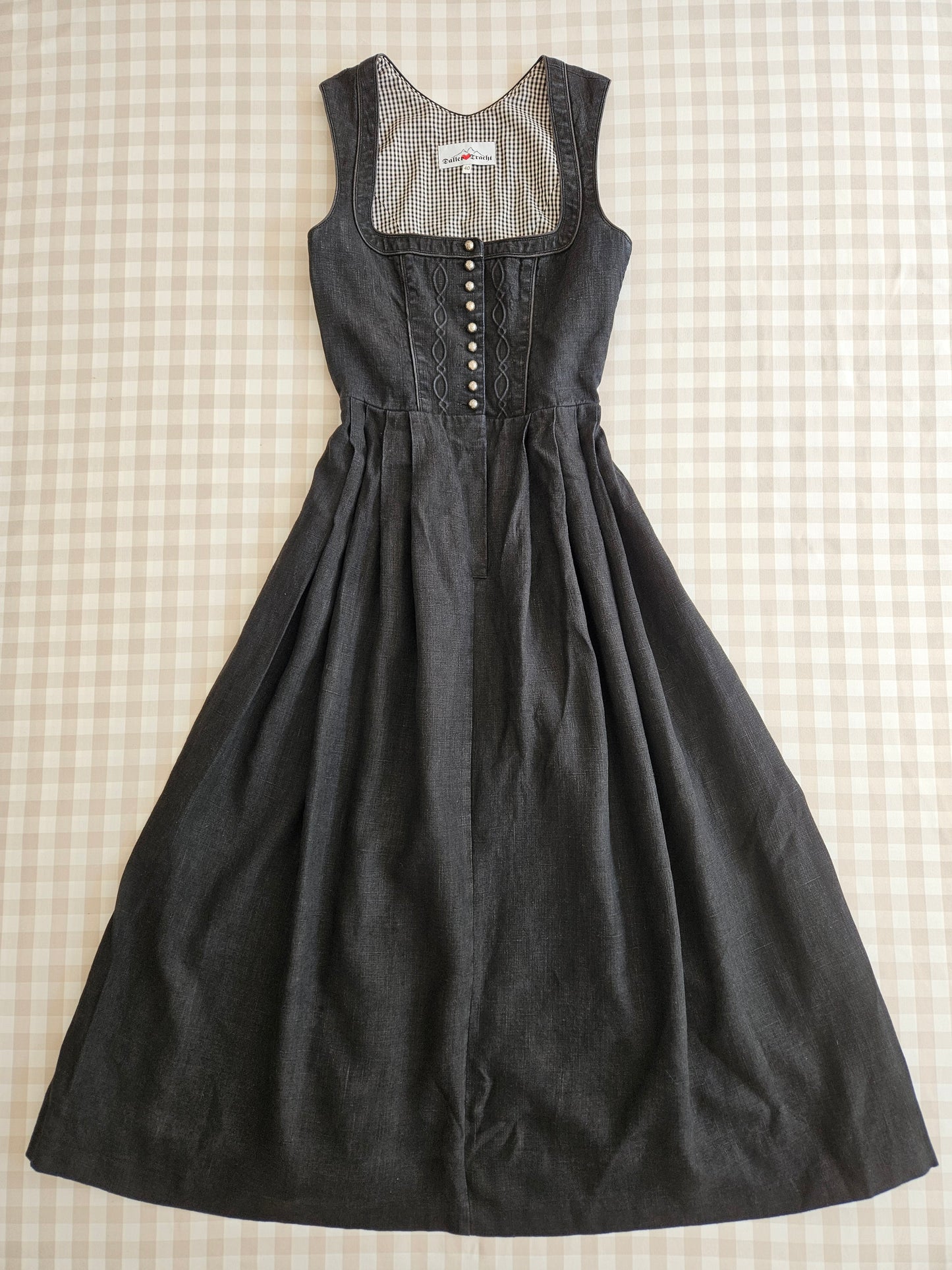 Vintage dark academia black 100% linen maxi dress - S