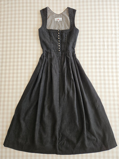 Vintage dark academia black 100% linen maxi dress - S
