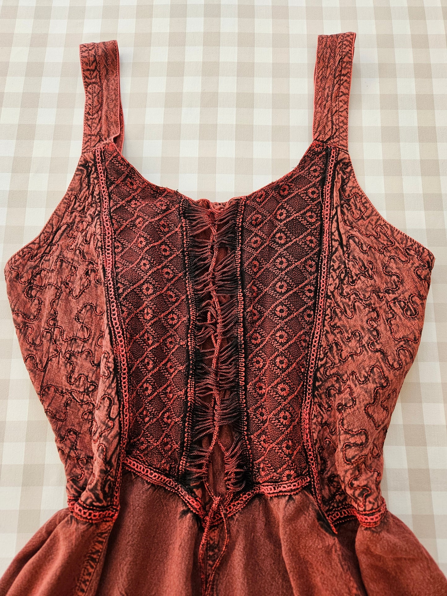 Red/burgundy embroidered lace-up fairycore dress - M/L