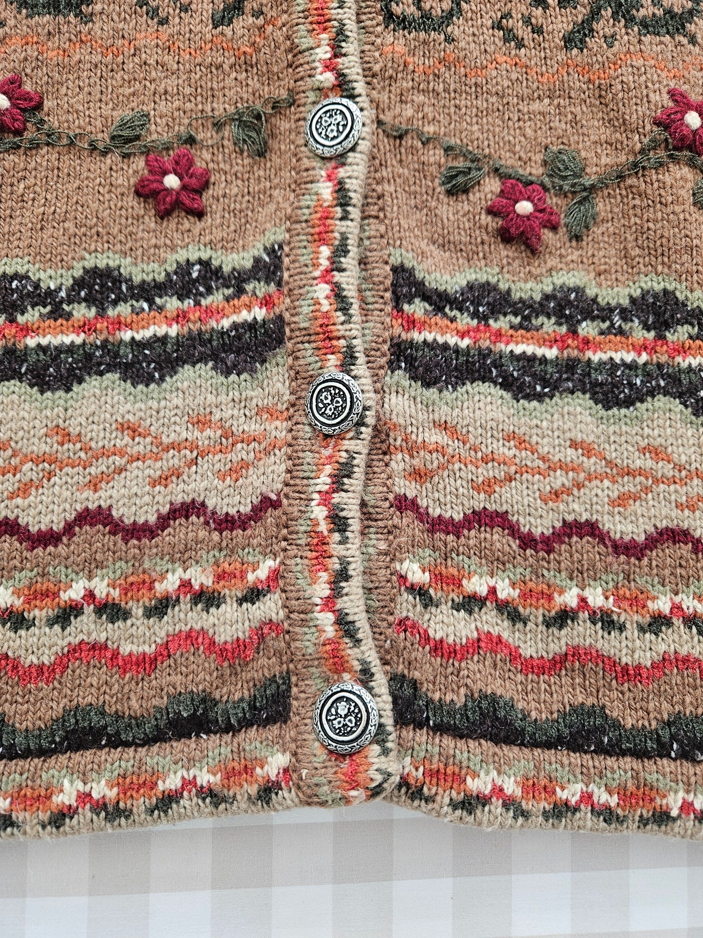 Cardigan marron brodé vintage - M/L