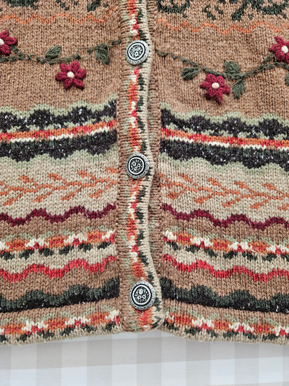 Cardigan marron brodé vintage - M/L