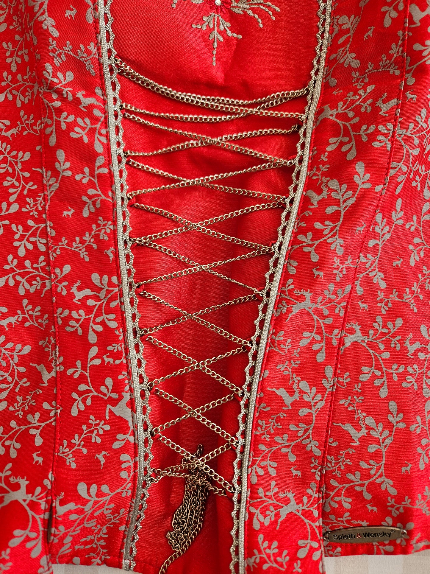 Red embroidered corset top, Regency/Bridgerton style - S