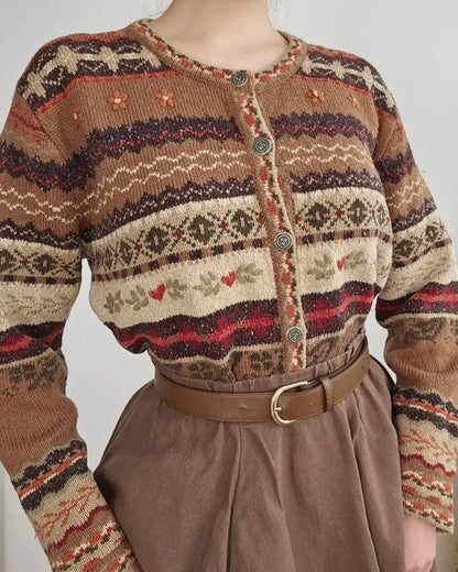 Cardigan marron brodé vintage - M/L