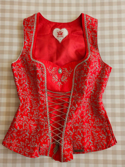 Red embroidered corset top, Regency/Bridgerton style - S