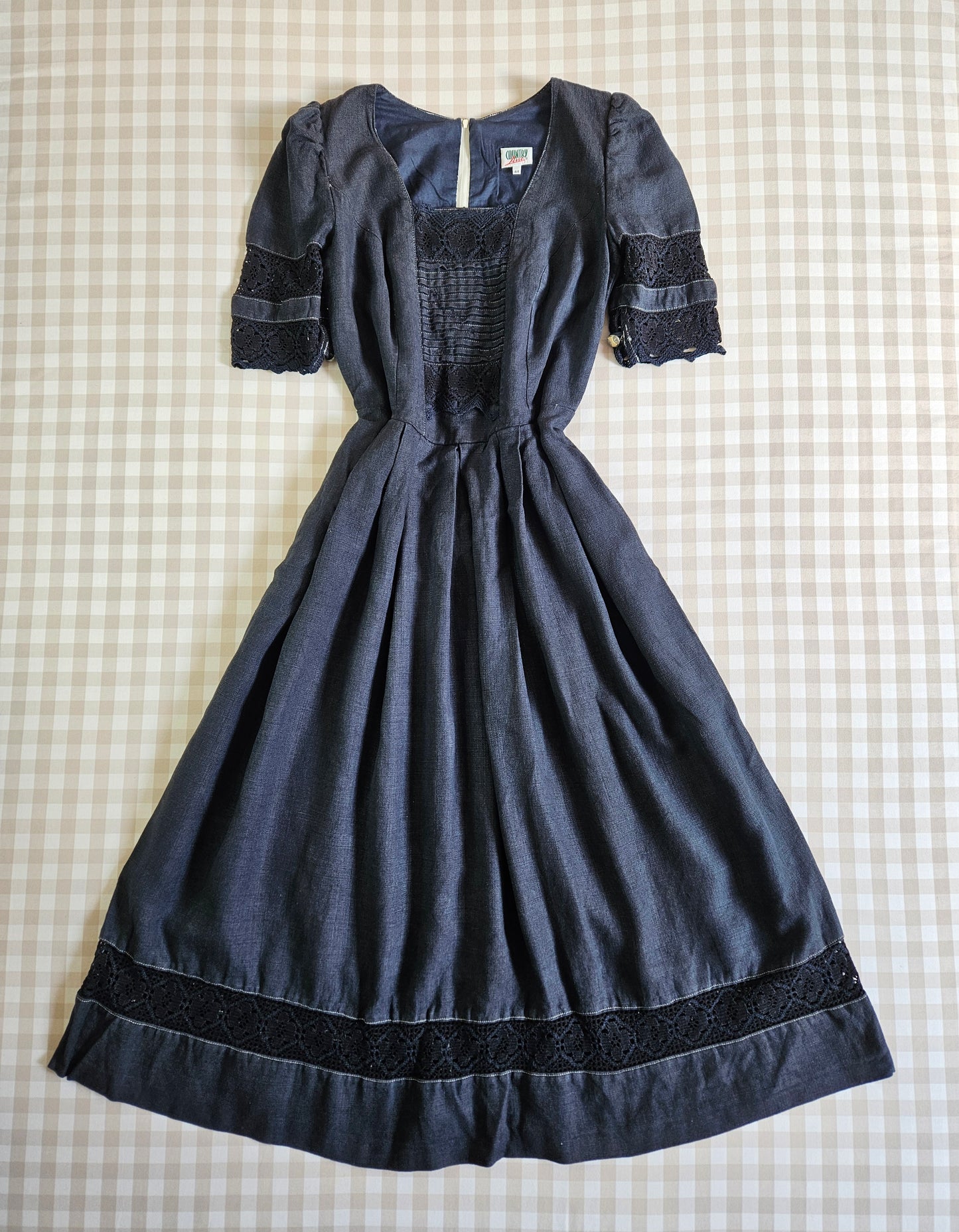 Navy Blue Vintage Linen Maxi Dress - XL