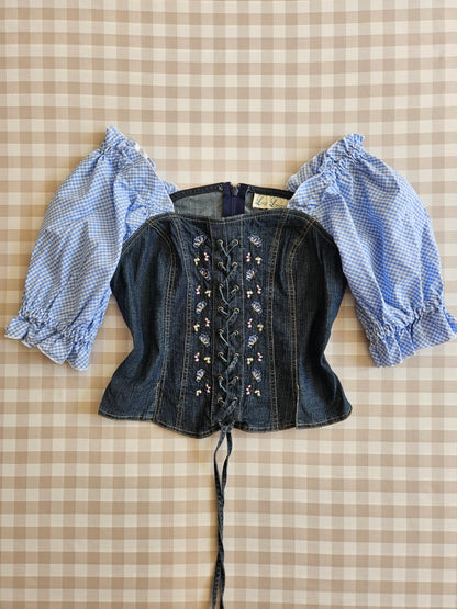 Top corset à lacets brodé vintage cottagecore - S