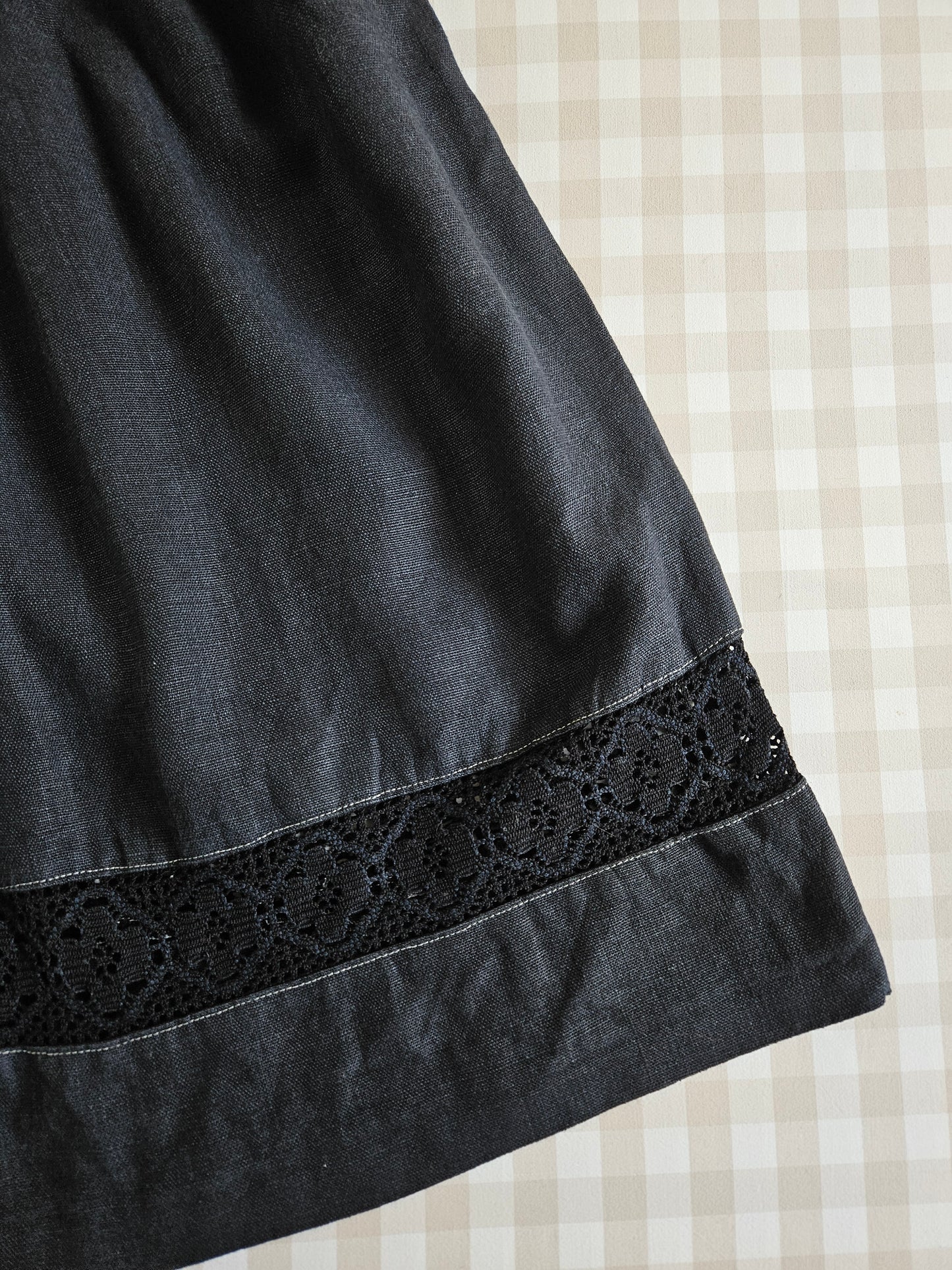 Navy Blue Vintage Linen Maxi Dress - XL