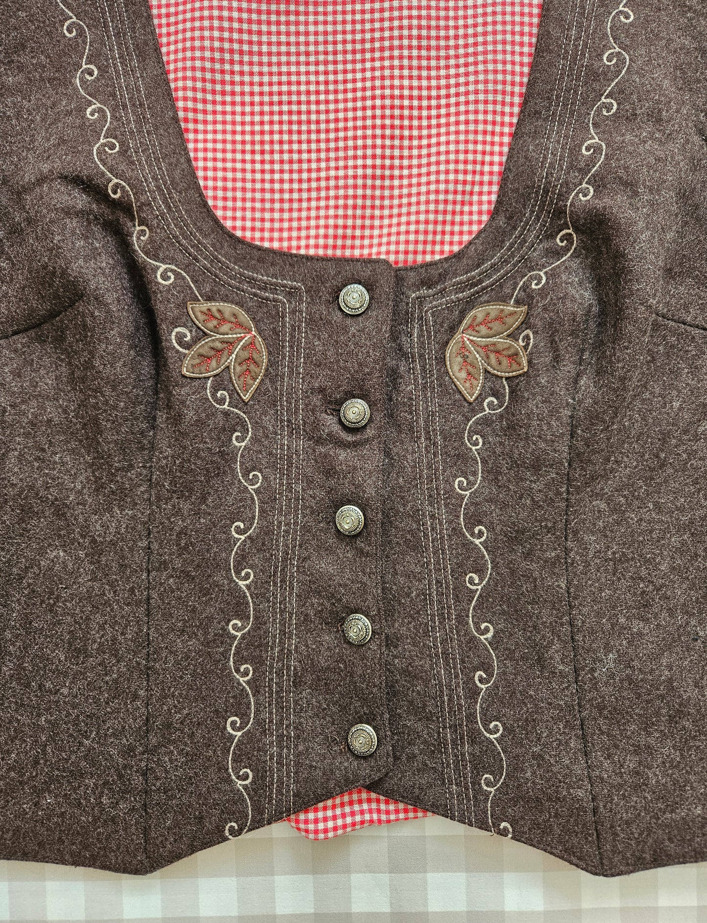 Vintage embroidered brown wool vest/jacket - XL
