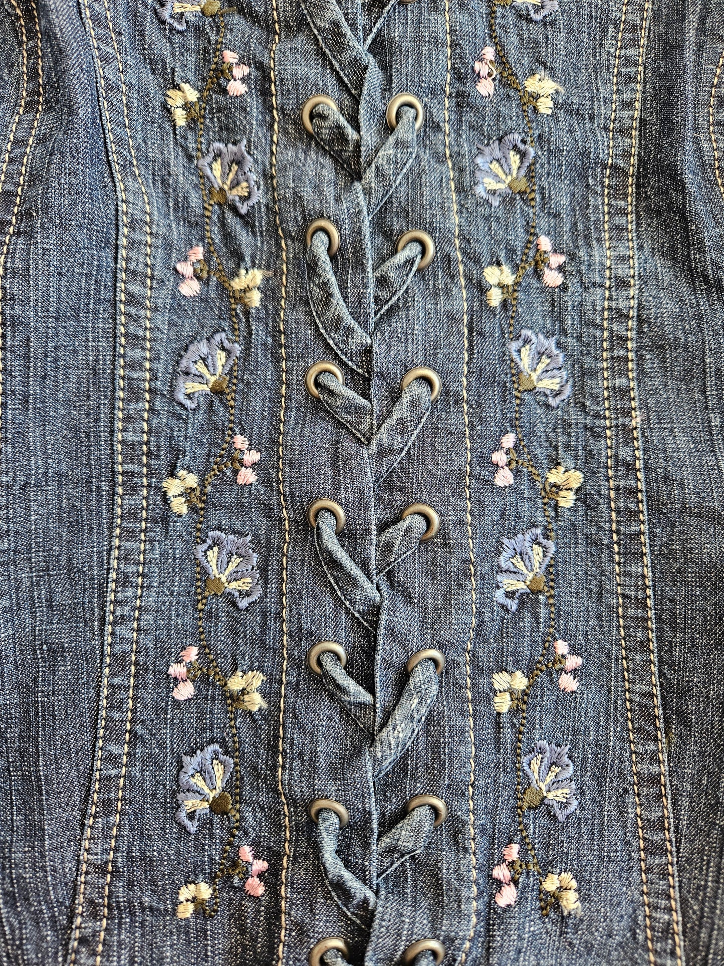 Top corset à lacets brodé vintage cottagecore - S