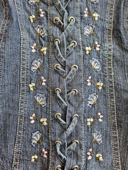 Top corset à lacets brodé vintage cottagecore - S