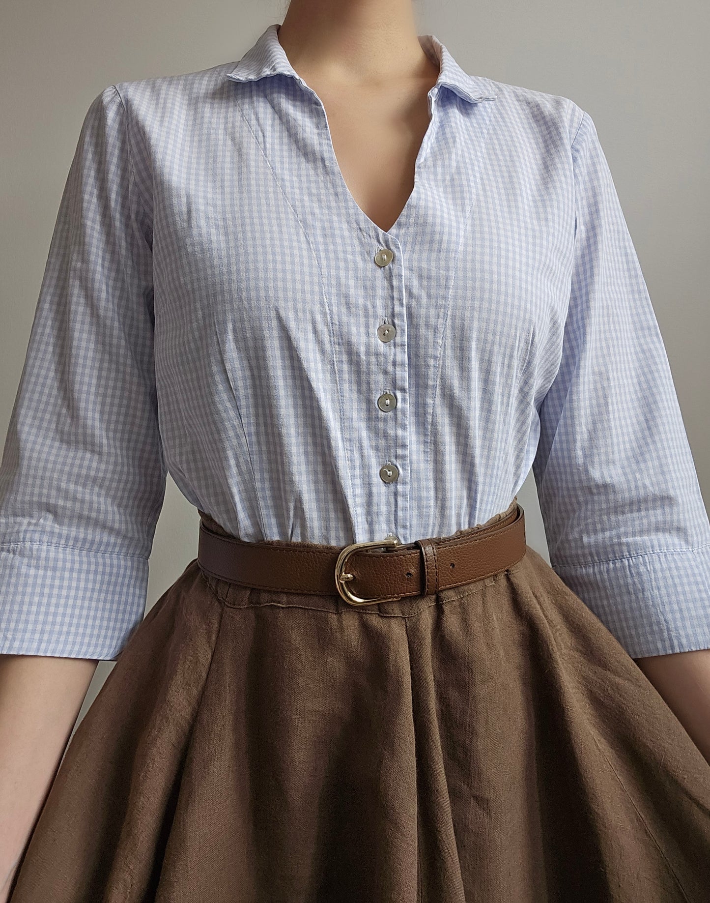 Blue checkered cotton shirt - S/M