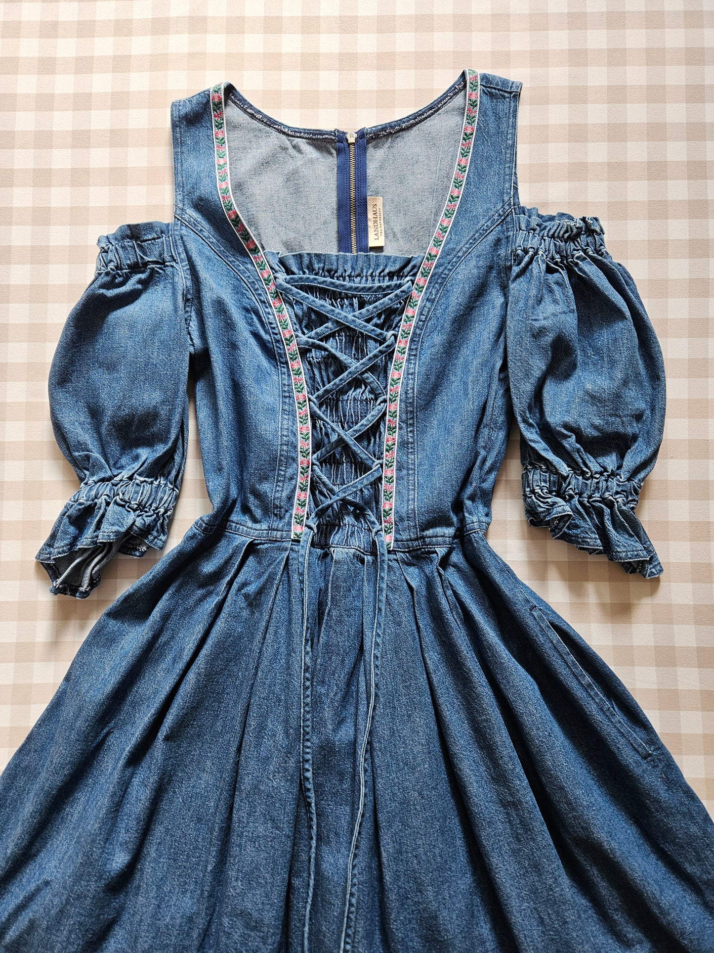 Robe à lacets en jean vintage cottagecore - S