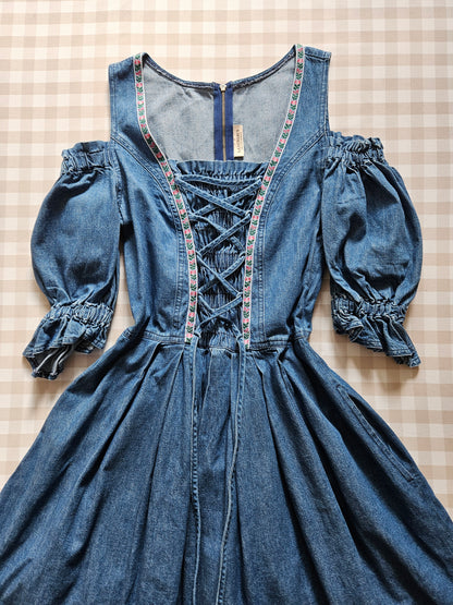 Robe à lacets en jean vintage cottagecore - S