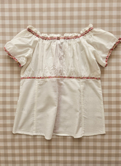 White/pink floral cottagecore top - XS