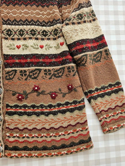 Cardigan marron brodé vintage - M/L