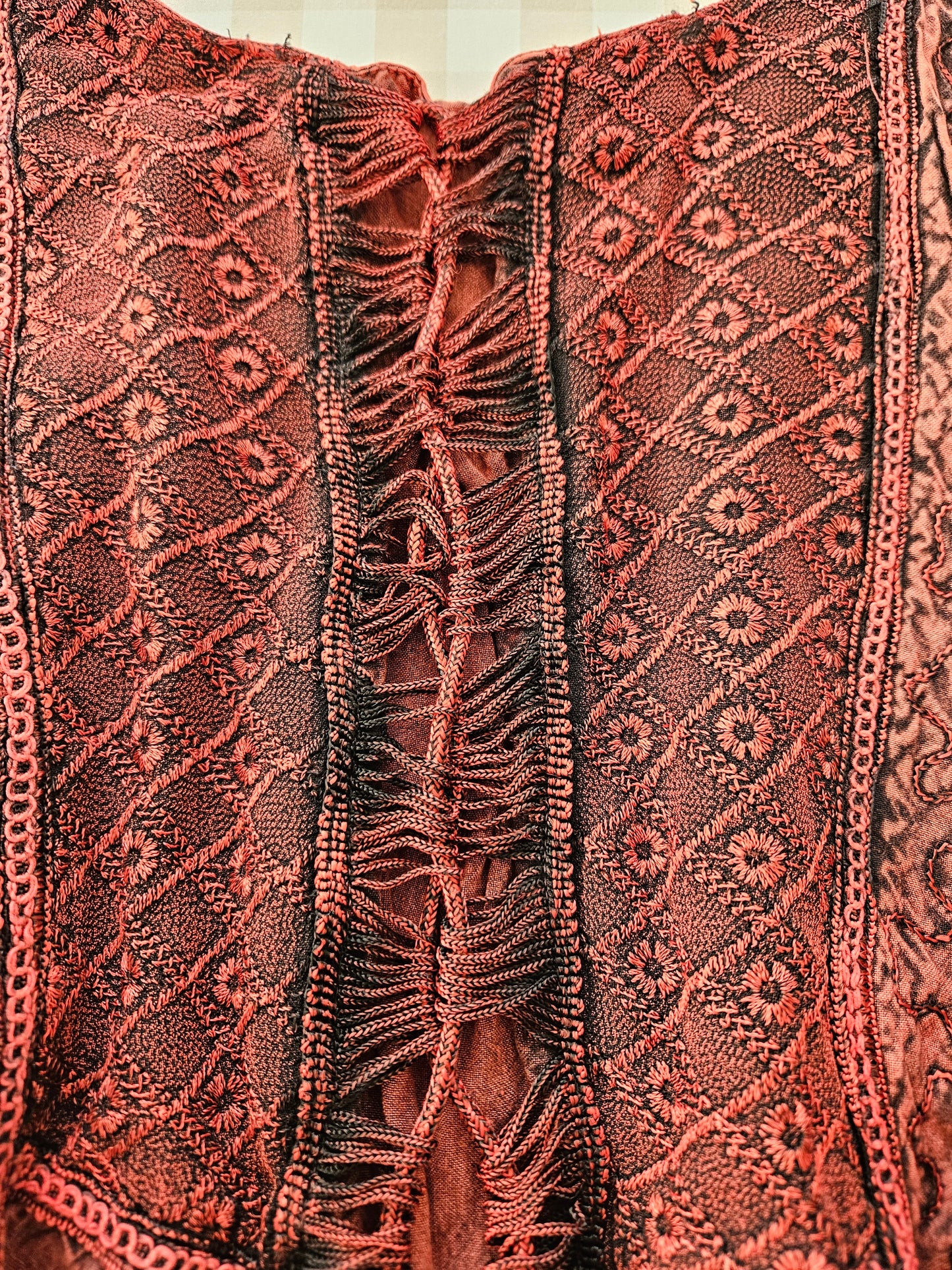 Red/burgundy embroidered lace-up fairycore dress - M/L