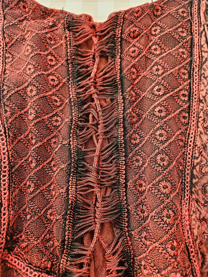 Red/burgundy embroidered lace-up fairycore dress - M/L