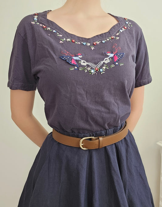 Top brodé cottagecore vintage - M