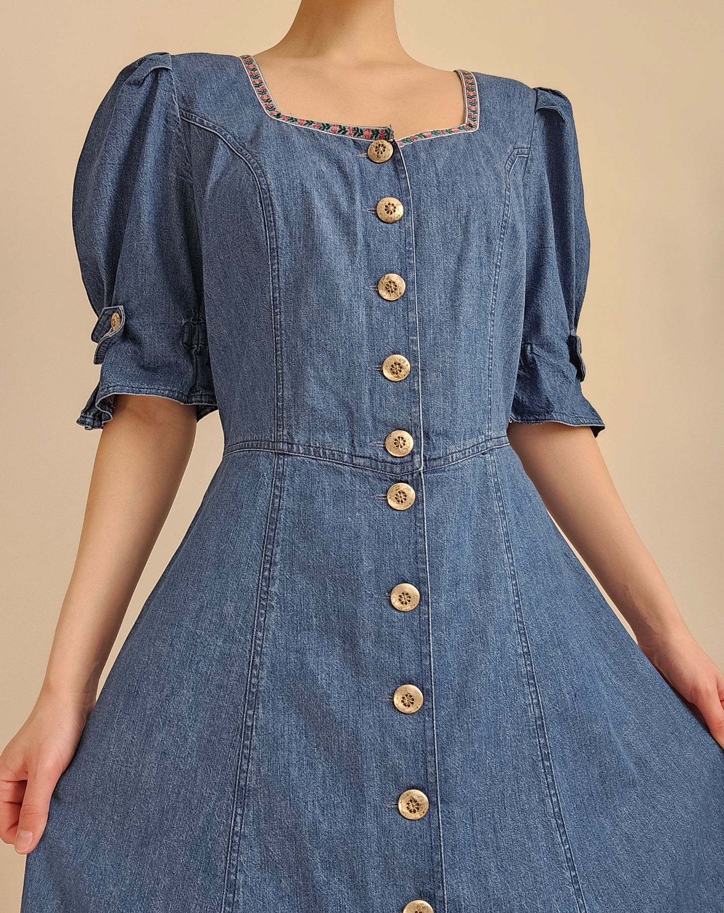 Robe longue cottagecore vintage 100% coton - L