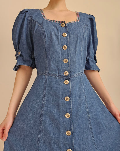 Robe longue cottagecore vintage 100% coton - L